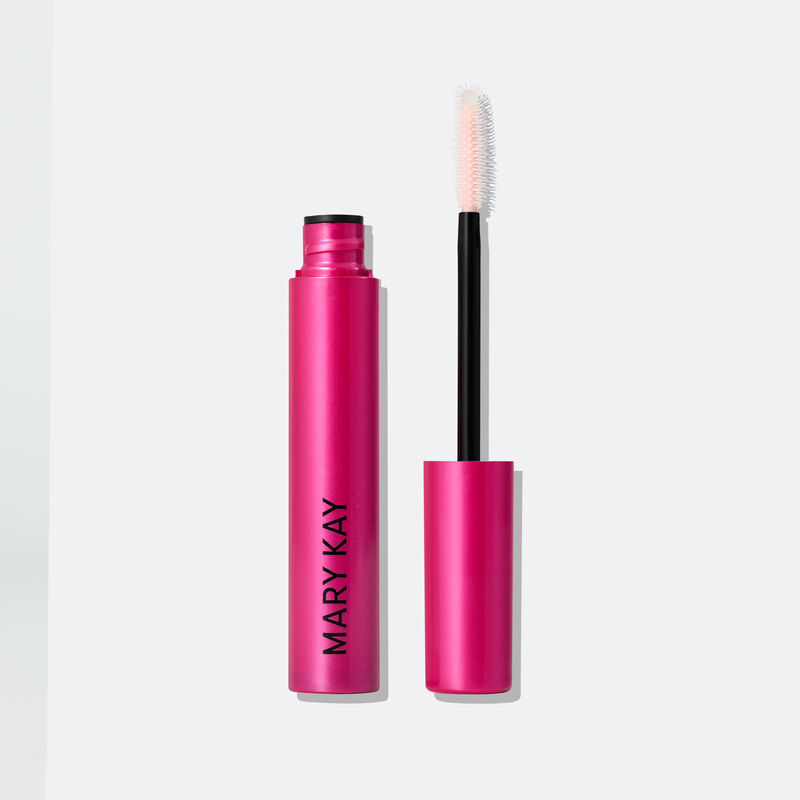Lash Love Fanorama Define Lift Mascara tube opened and standing next to the triple-zone brush set against a white background