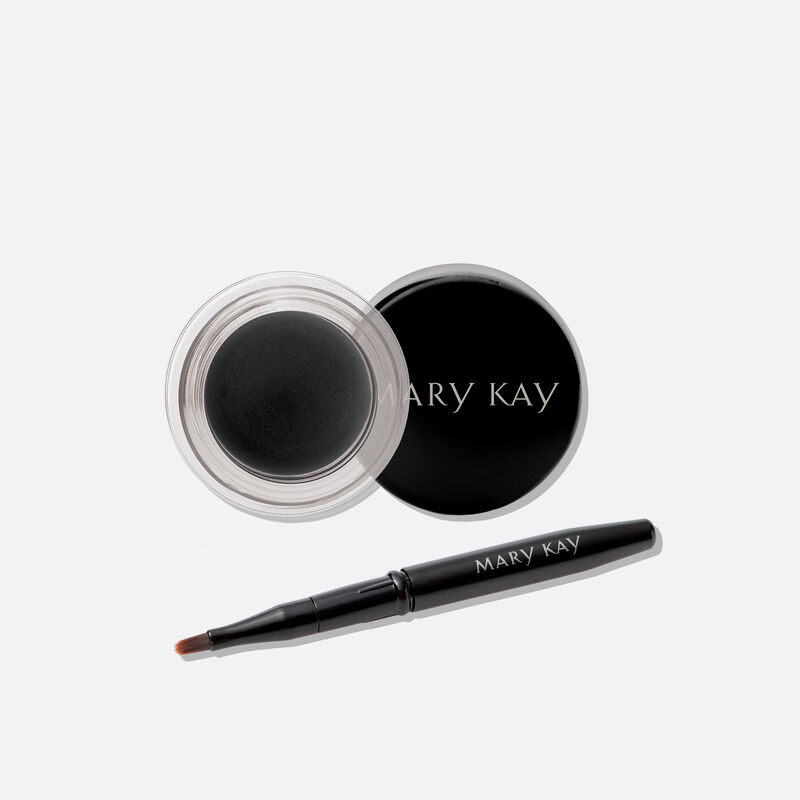 Pot du Ligneur gel pour les yeux Mary Kay avec pinceau extensible Noir de jais pr&eacute;sent&eacute; sans l&rsquo;applicateur.