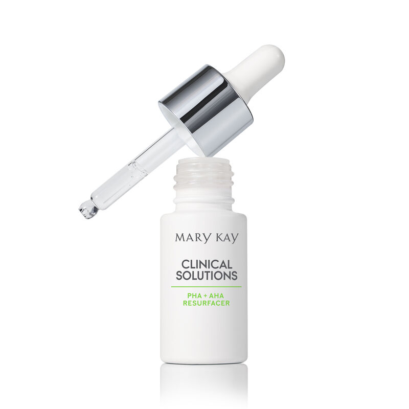 Open bottle of Mary Kay Clinical Solutions Mary Kay Clinical Solutions PHA+AHA Resurfacer with filled dropper