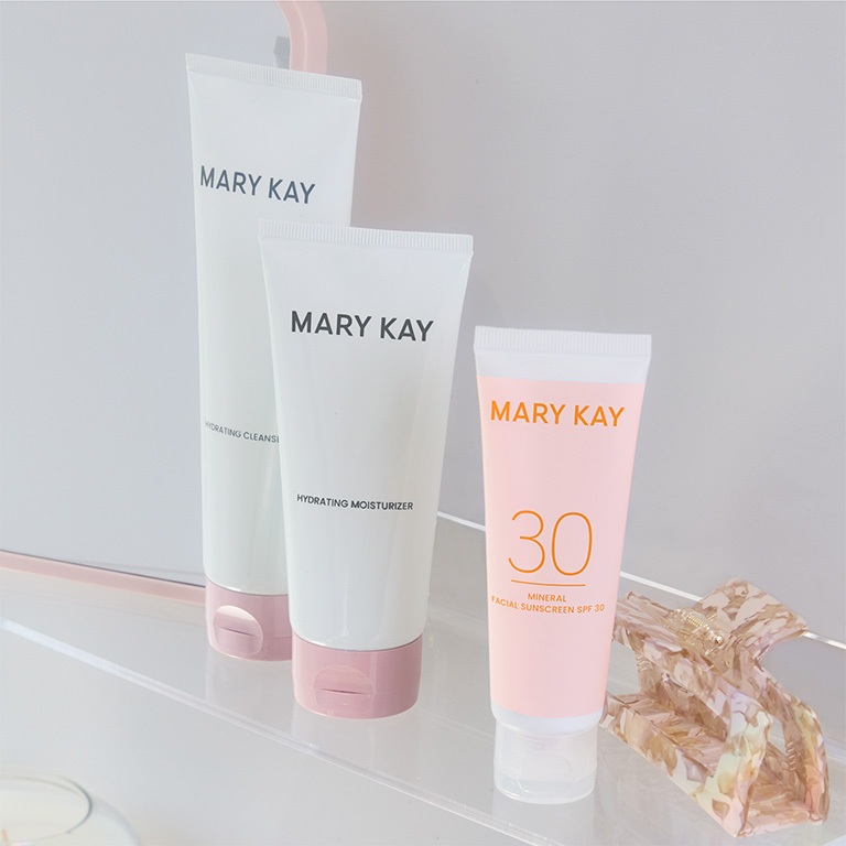 Mary Kay Skin Care products next to Mary Kay Mineral Facial Sunscreen Broad Spectrum SPF 30